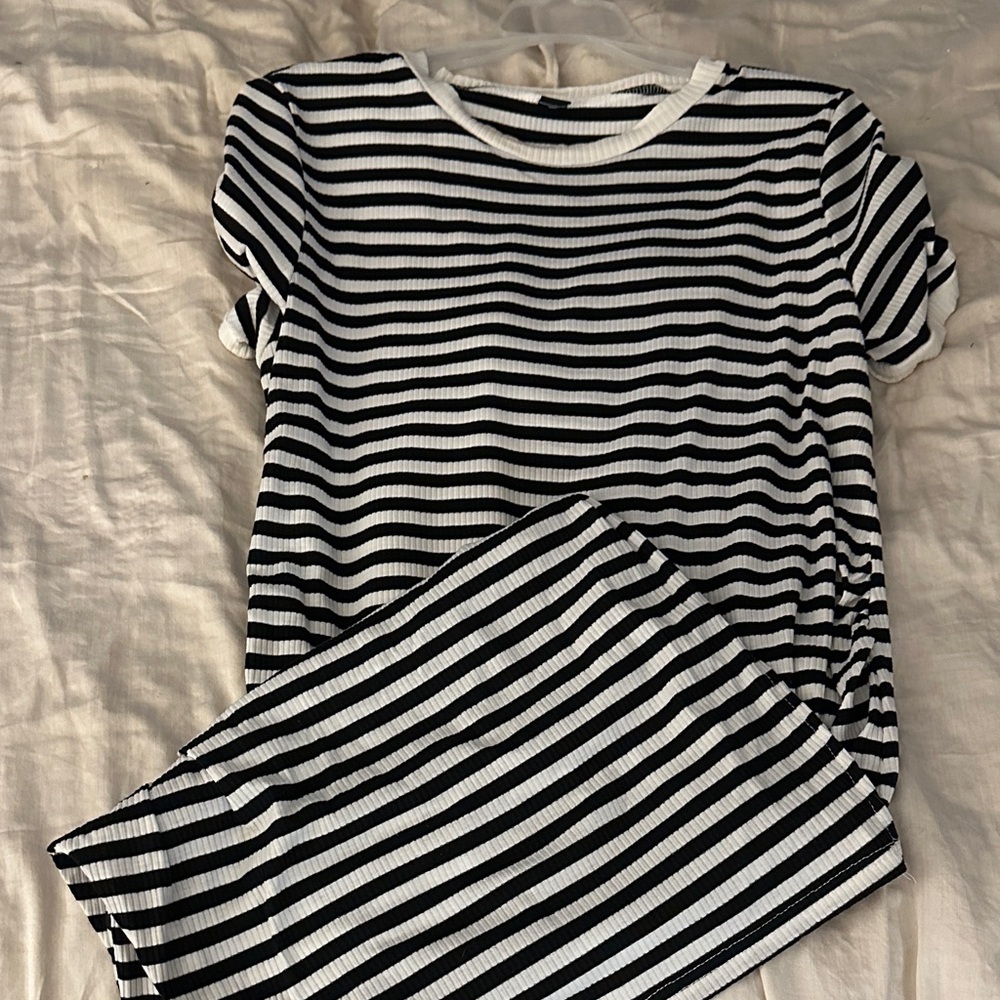Maternity Black and White Striped Set
